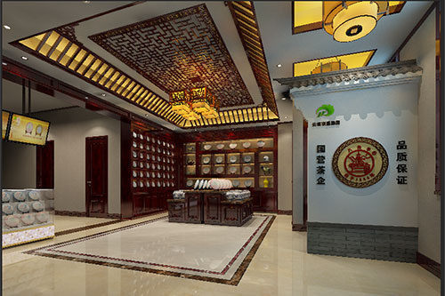 城步古朴典雅的中式茶叶店大堂设计效果图